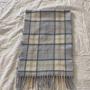 Johnstons of Elgin Lambswool Blue and Cream Plaid Men's Scarf